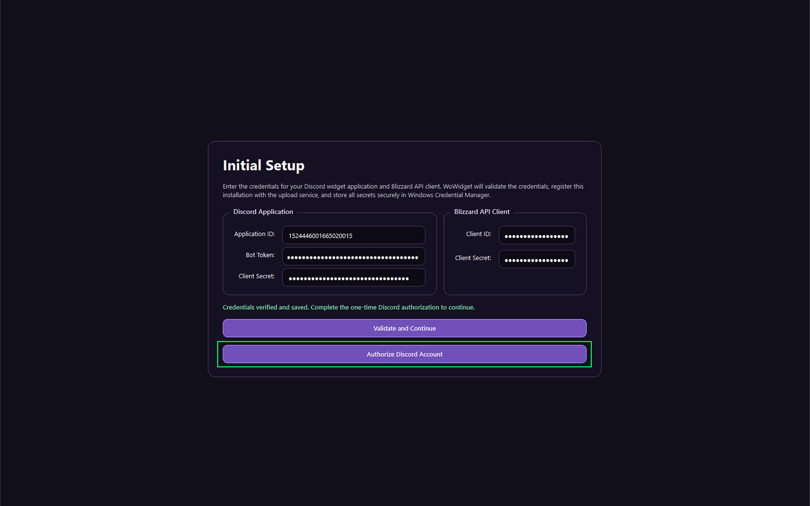 WoWidget Authorize your Discord button
