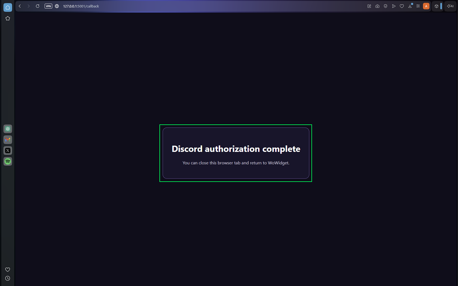 WoWidget Discord authorization success state