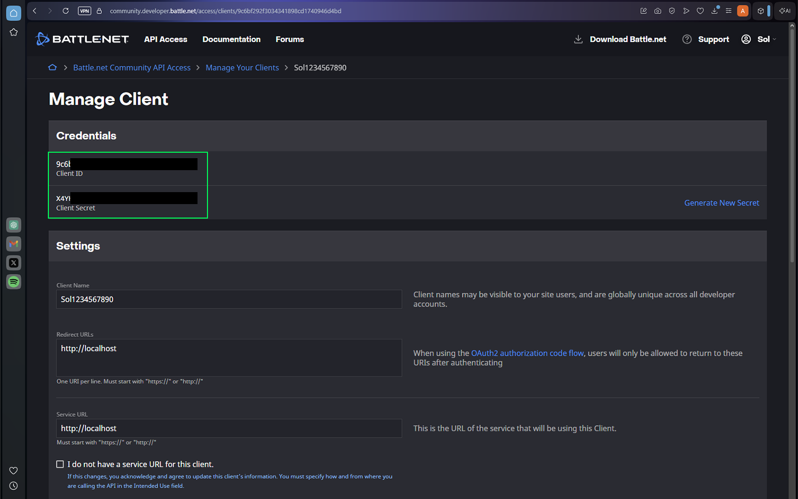 Blizzard API Client ID and Client Secret
