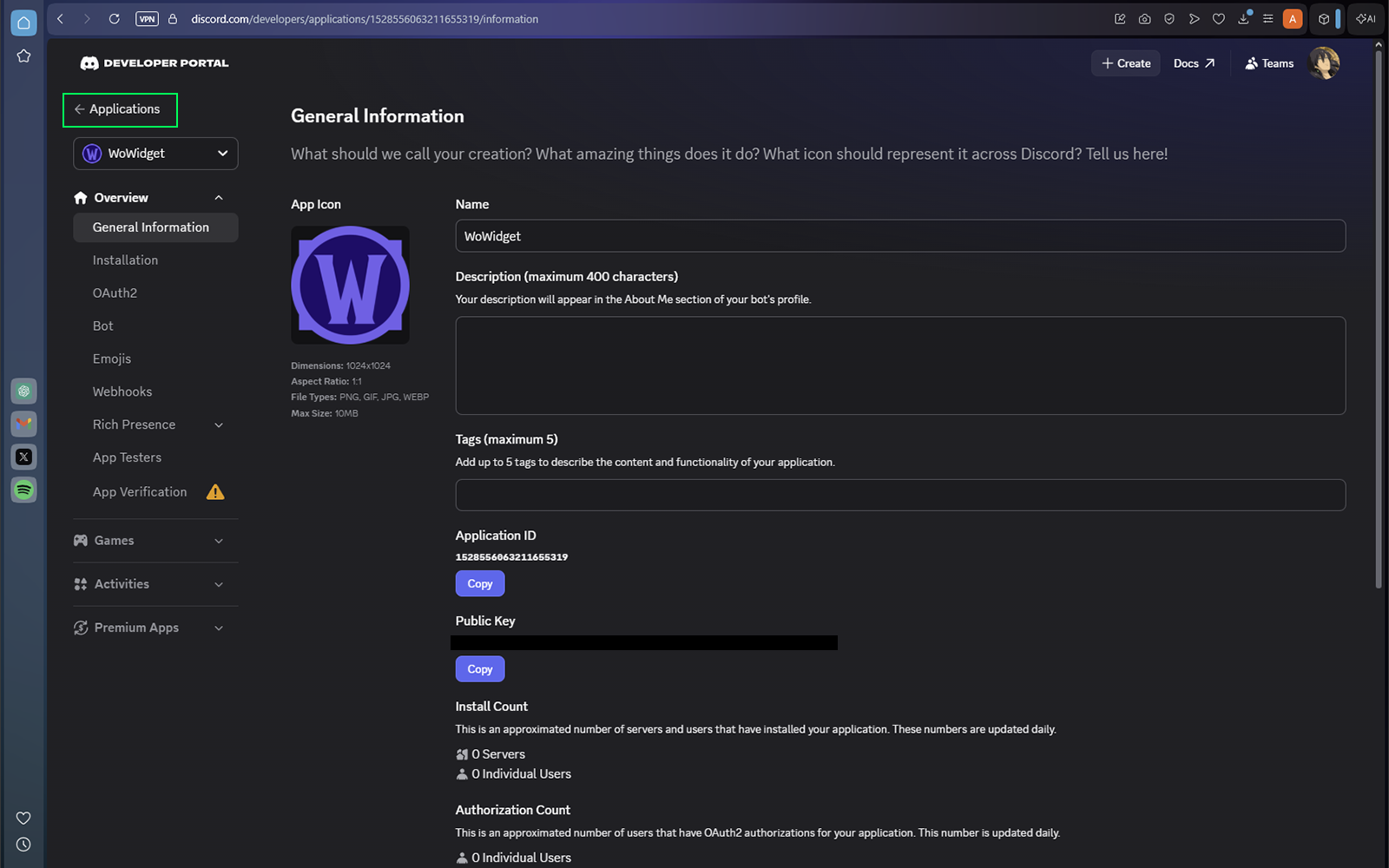 Browser Developer Tools console used to enable Widget Editor