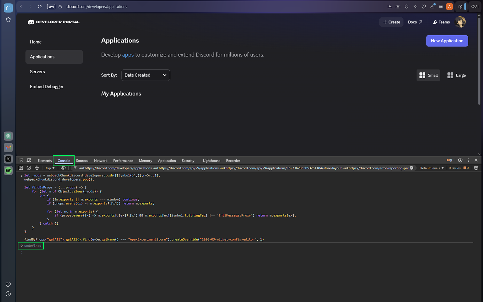 Discord Developer Portal with Widget tab enabled