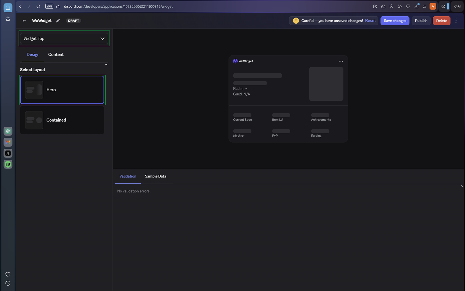 Discord Widget Editor Widget Top selector