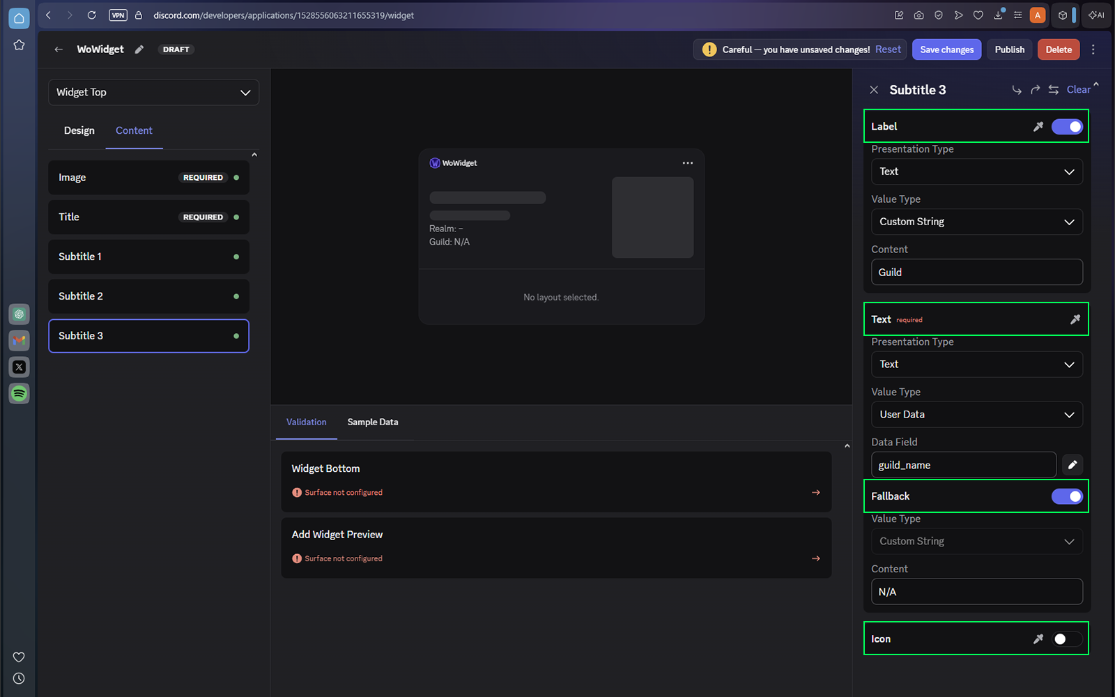 Discord Widget Editor Content tab