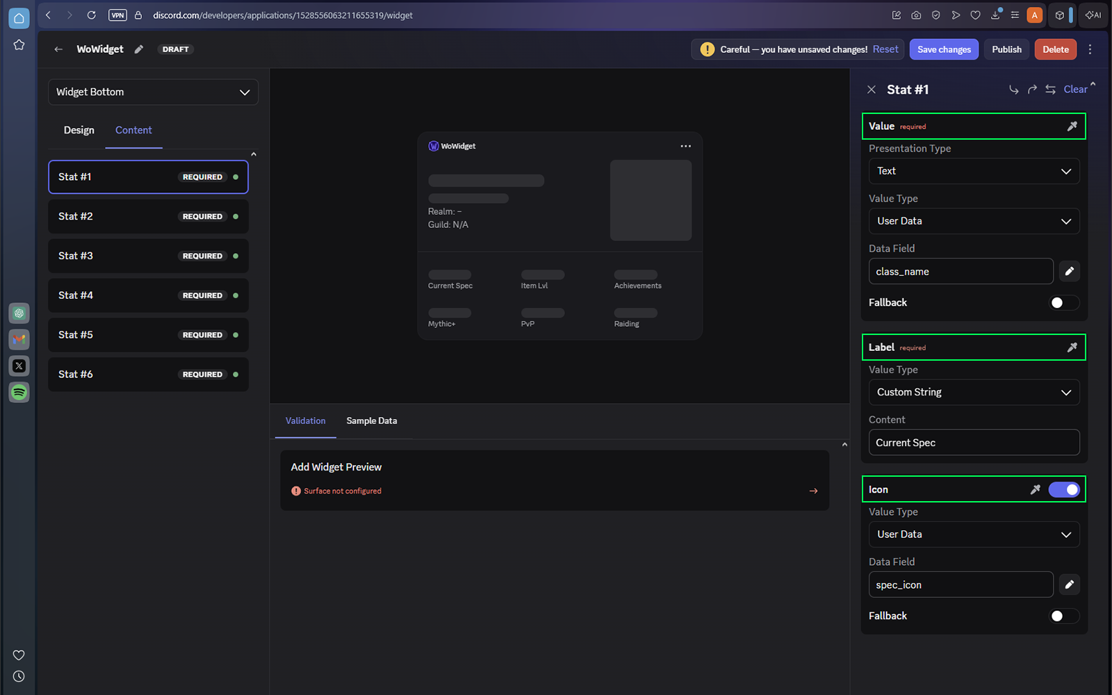 Discord Widget Editor Stats Grid layout
