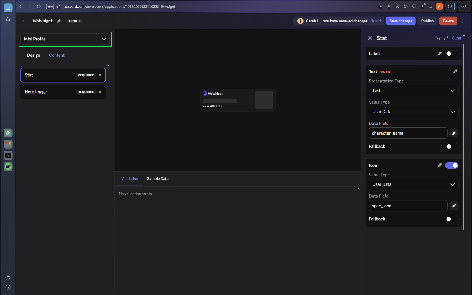 Discord Widget Editor Mini Profile configuration